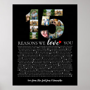 Póster elegante 15 razones por las que te amo Fotomontaje