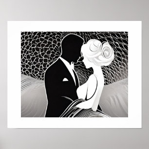 Póster Elegante abrazo de pareja de amor negro y blanco