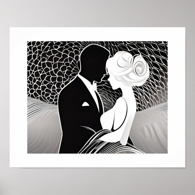 Póster Elegante abrazo de pareja de amor negro y blanco (Frente)
