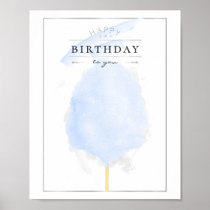Póster Elegante acuarela Blue Cotton Candday cumpleaños