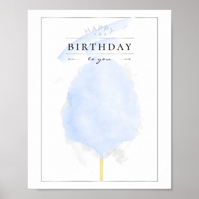 Póster Elegante acuarela Blue Cotton Candday cumpleaños (Frente)