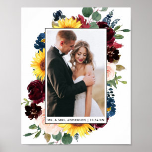 Póster Elegante acuarela Boda floral mixto