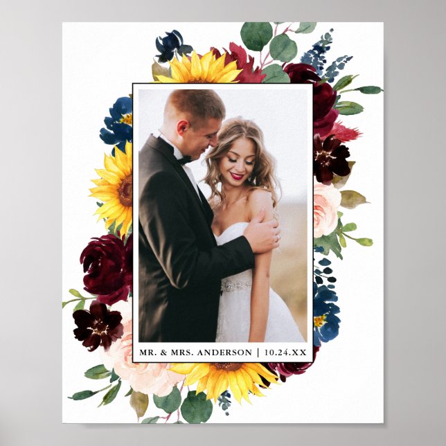 Póster Elegante acuarela Boda floral mixto (Frente)