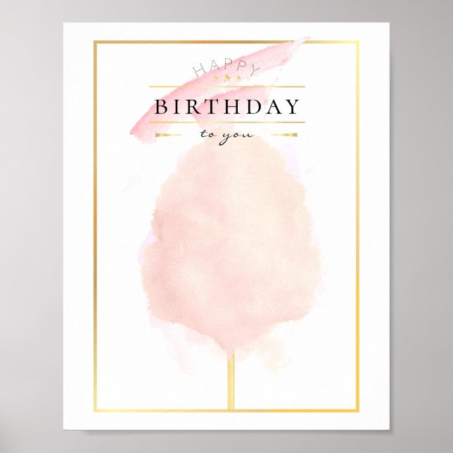 Póster Elegante acuarela Cotton Candy Cumpleaños (Frente)