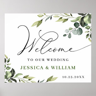 Póster Elegante acuarela Eucalyptus Boda signo de bienven