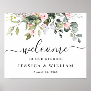 Póster Elegante acuarela Eucalyptus Boda signo de bienven