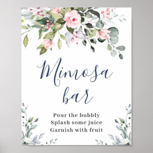 Póster Elegante acuarela Eucalyptus Mimosa Bar Rótulo