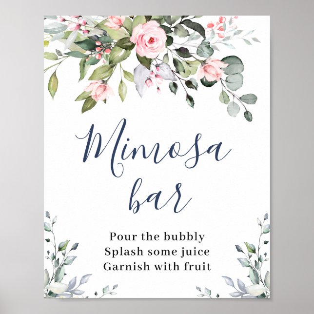 Póster Elegante acuarela Eucalyptus Mimosa Bar Rótulo (Frente)