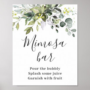 Póster Elegante acuarela Eucalyptus Mimosa Bar Rótulo