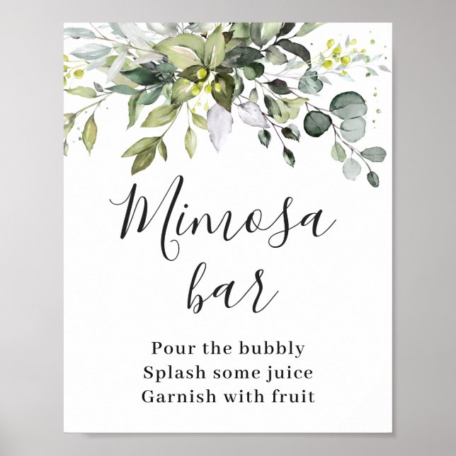 Póster Elegante acuarela Eucalyptus Mimosa Bar Rótulo (Frente)
