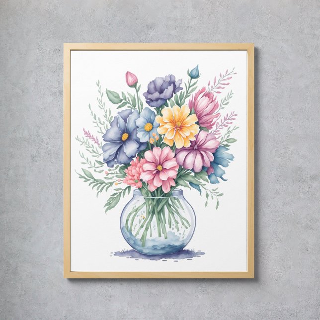 Póster Elegante acuarela Flor Bouquet Flores silvestres (Elegant Watercolor Flower Bouquet Wildflowers Art Poster
)