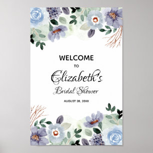Póster Elegante acuarela Floral Bridal Shower Rótulo