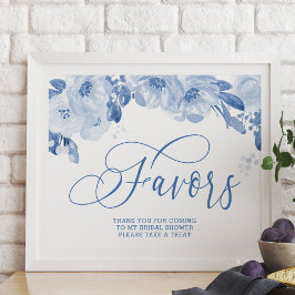 Póster Elegante acuarela Floral Dusty Blue Favor Rótulo