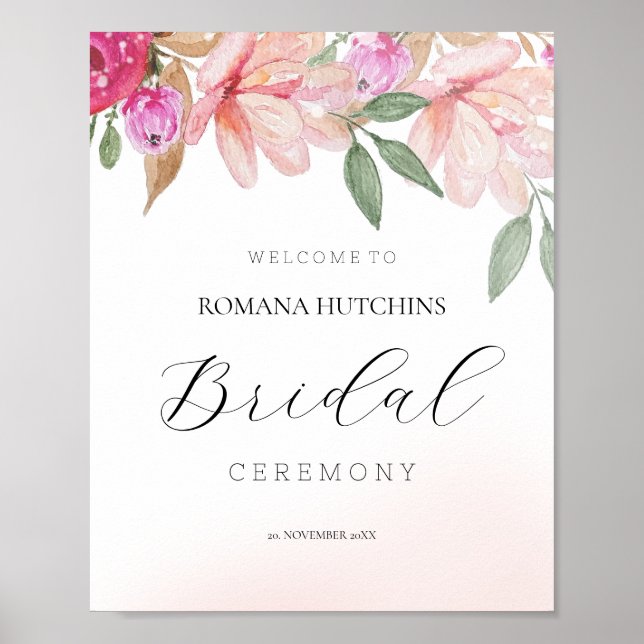 Póster Elegante acuarela floral Poster pintado a mano (Frente)
