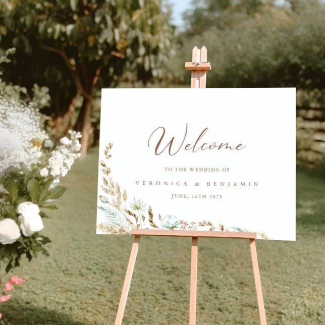Póster Elegante acuarela Floral Rústica bienvenida Boda (Elegant Watercolor Floral Rustic Wedding Welcome Poster)