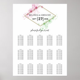 Póster Elegante acuarela Flores Boda gráfico de asientos