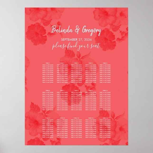 Póster Elegante acuarela Hibiscus Boda (Frente)