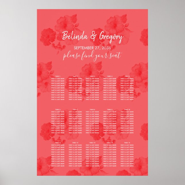 Póster Elegante acuarela Hibiscus Boda (Frente)
