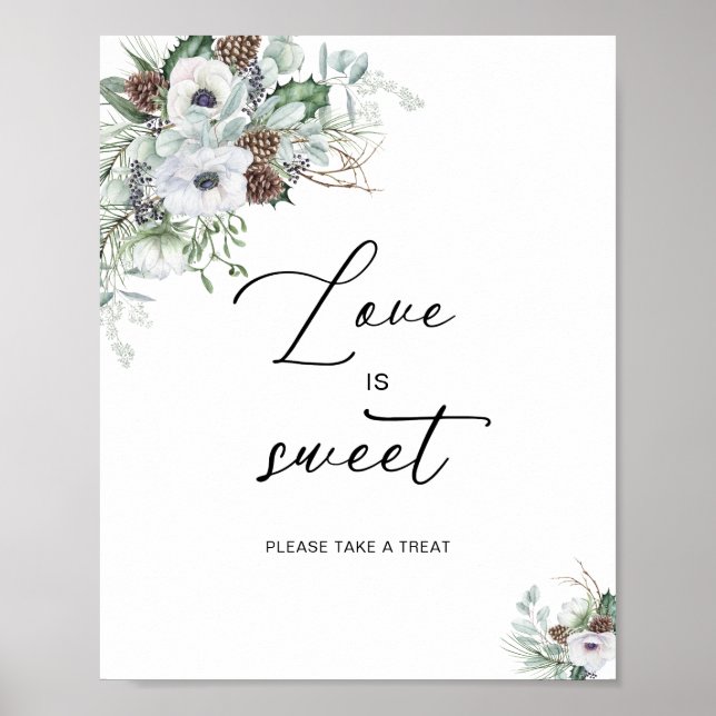 Póster Elegante acuarela invierno Anemones flor novia (Frente)