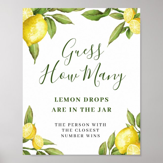 Póster Elegante acuarela Lemon Bridal Shower Poster (Frente)