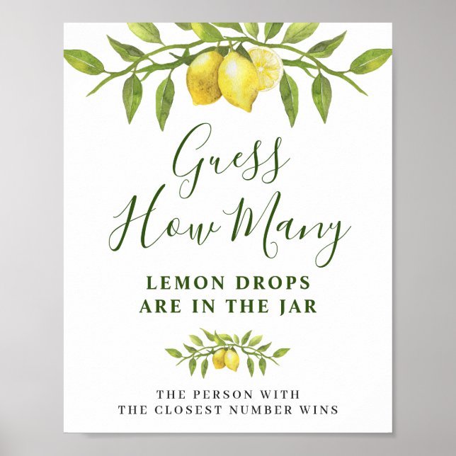 Póster Elegante acuarela Lemon Bridal Shower Poster (Frente)