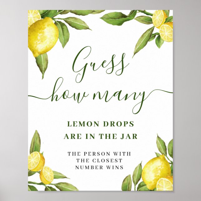 Póster Elegante acuarela Lemon Bridal Shower Poster (Frente)