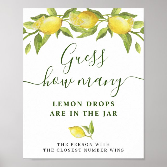 Póster Elegante acuarela Lemon Bridal Shower Poster (Frente)