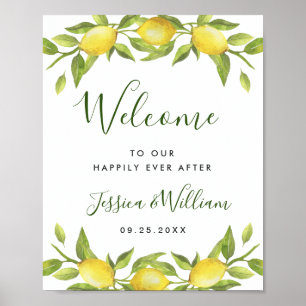 Póster Elegante acuarela Lemons Green Boda Bienvenida