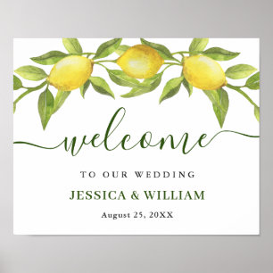 Póster Elegante acuarela Lemons Green Boda Bienvenida
