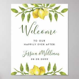 Póster Elegante acuarela Lemons Green Boda Bienvenida