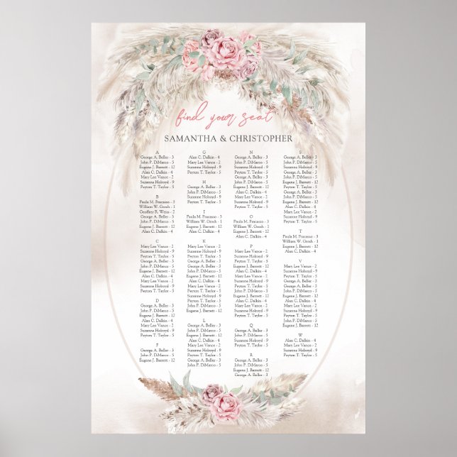 Póster Elegante acuarela polvorienta rosa pampas Alfabéti (Frente)