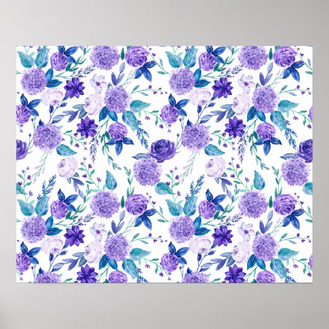 Póster Elegante acuarela Purple Floral Bouquet | (Frente)