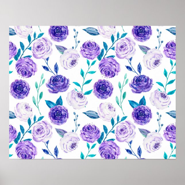 Póster Elegante acuarela Purple Floral Bouquet | (Frente)