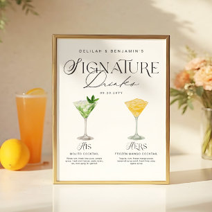 Póster Elegante acuarela su Boda de bebida de firma
