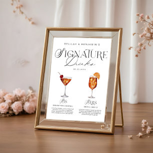 Póster Elegante acuarela su Boda de bebida de firma