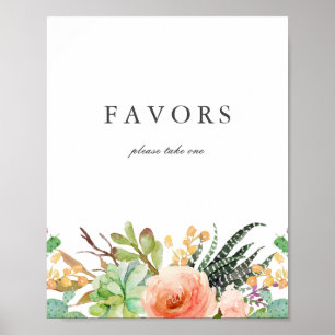 Póster Elegante acuarela Succulent Wedding Favorece el Ró