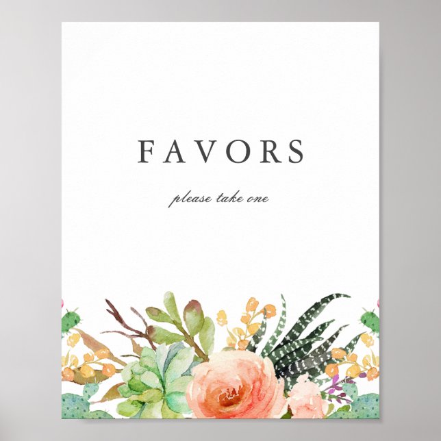 Póster Elegante acuarela Succulent Wedding Favorece el Ró (Frente)