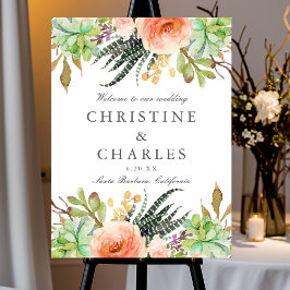 Póster Elegante acuarela Suculento signo de bienvenida Bo