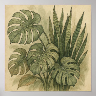 Póster Elegante afiche de época de la planta de monstera 