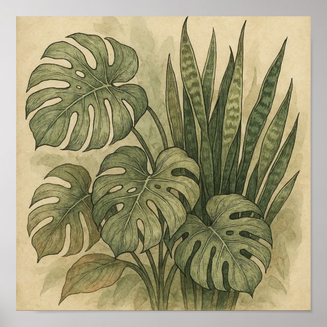 Póster Elegante afiche de época de la planta de monstera  (Frente)