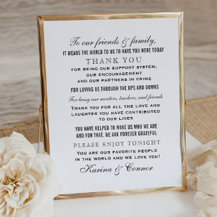 Póster Elegante Agradecimiento para Invitado de Boda Negr