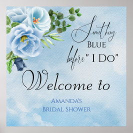 Póster Elegante Algo Azul Ducha De Novias Bienvenidos