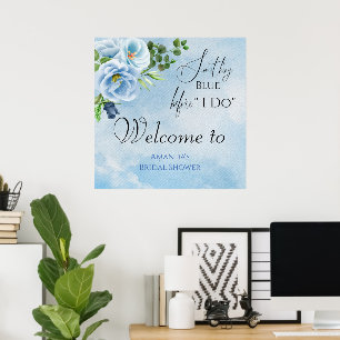 Póster Elegante Algo Azul Ducha De Novias Bienvenidos