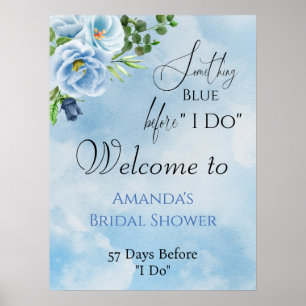 Póster Elegante algo azul floral ducha de novia