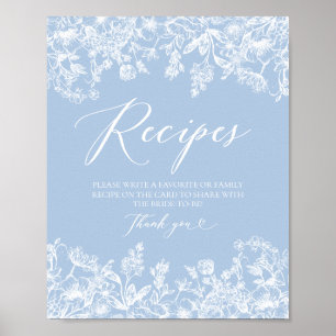 Póster Elegante Algo Blue Bridal Ducha Tarjeta de Receta