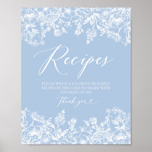 Póster Elegante Algo Blue Bridal Ducha Tarjeta de Receta (Frente)