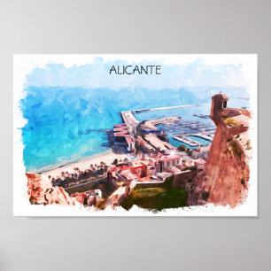 Póster Elegante Alicante España Panorama Watercolor