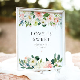 Póster Elegante amor floral rosado es Rótulo de postre du