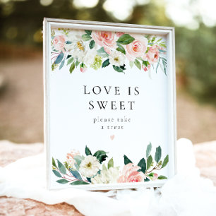 Póster Elegante amor floral rosado es Rótulo de postre du