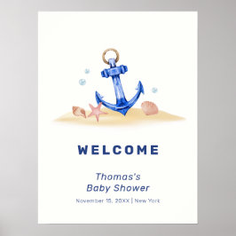 Póster Elegante Anchor Nautical Boy Baby Shower Bienvenid